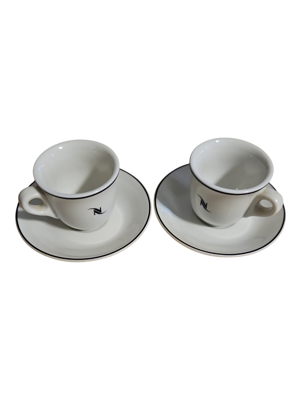 Nespresso Vimtage Demitasse Cups & Saucers White Porcelain Set Of 2.